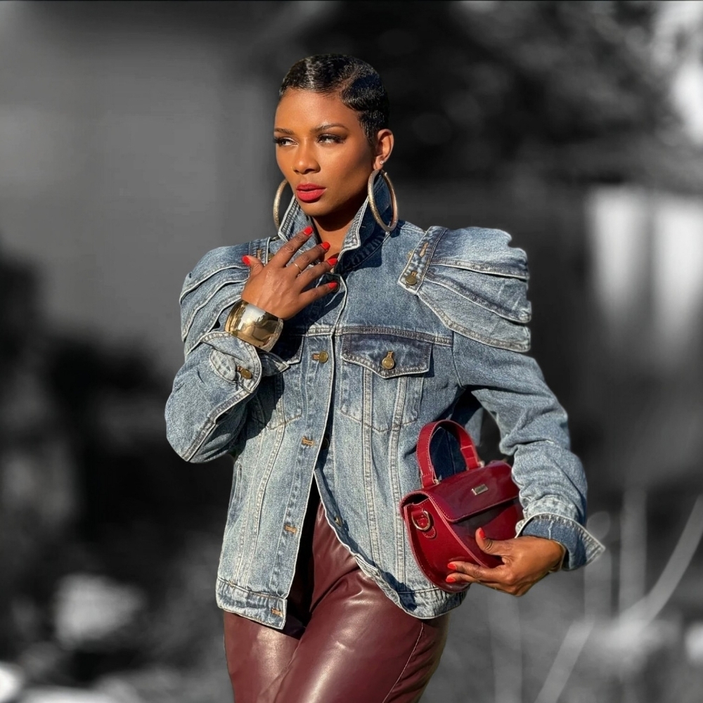 Unique Denim Jacket with Empire Shoulder Details ▪︎ Stonewash Blue ▪︎ LG - Picture 7 of 16